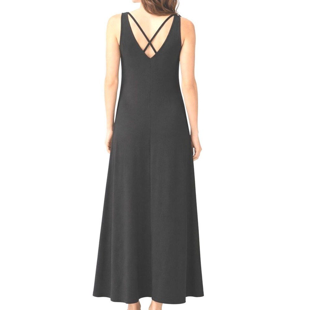 Talbots Maxi Dress Black Sleeveless V-Neck Crisscross Back Strappy Long‎ S